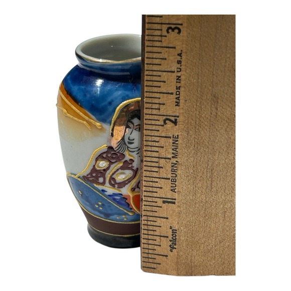 Vintage Made In Occupied Japan Hand Painted‎ Miniature Vase W/Japanese Figure X2 - Picture 7 of 10
